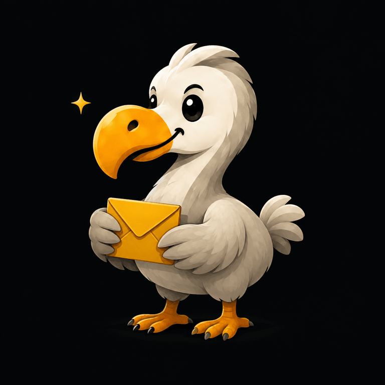 A friendly dodo holding an envelope
